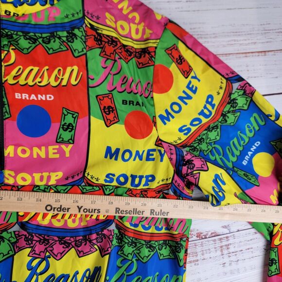 REASON Brand Anorak Jacket Men's L "Money Soup" AOP 1/4 Zip Lining Hood - Picture 5 of 10